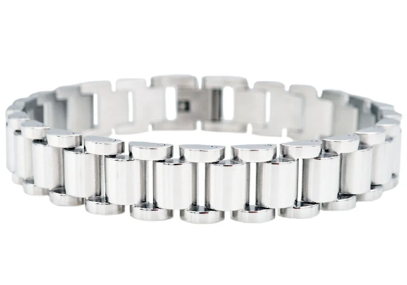 Leather bangle bracelets for women-Mens Stainless Steel Link Bracelet