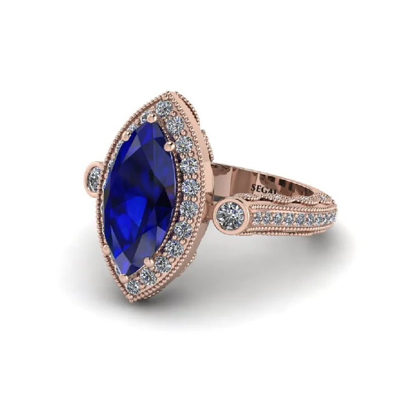 Ethical engagement rings for women-Milgrain Halo Marquise Sapphire Engagement Ring - Noreen No. 14