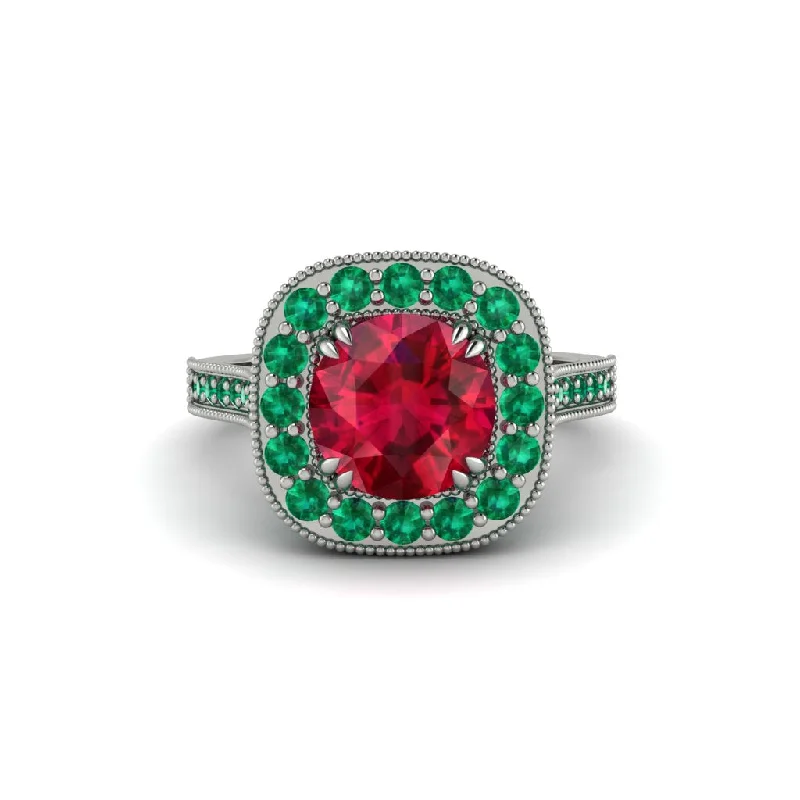 Wedding and engagement rings set for women-Milgrain Halo Round Ruby Engagement Ring - Odette No. 27