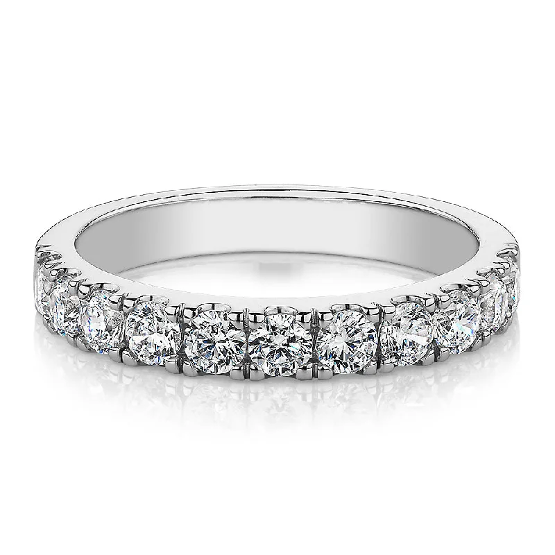 Customizable engagement women rings-Wedding or eternity band with 0.88 carats* of diamond simulants in 14 carat white gold