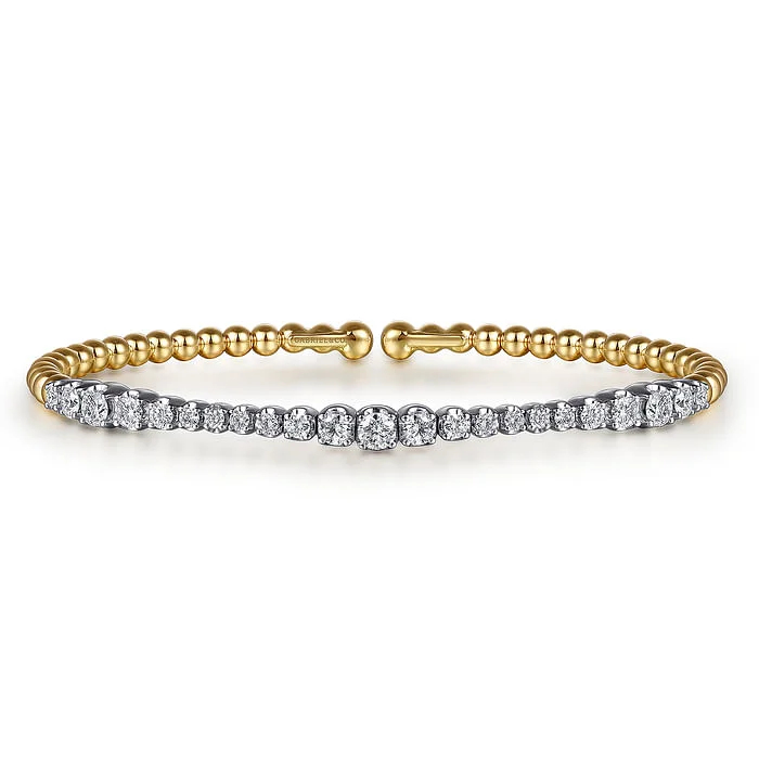 Heart-shaped women bracelets-14K White Yellow Gold Bujukan Beads and Graduating Diamond Split Bangle Bracelet