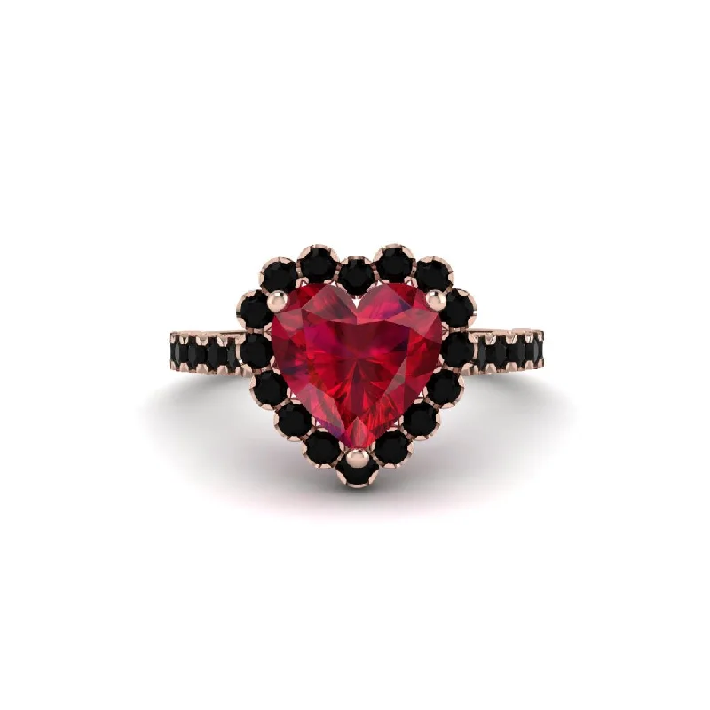 Elegant engagement rings for women-Halo Heart Ruby Pave Engagement Ring - Gail No. 41