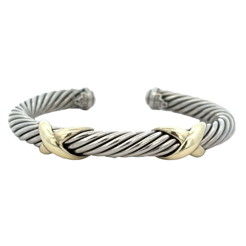 Multi-layered women bracelets-David Yurman "X" Sterling Silver and 14k Yellow Gold Bangle Bracelet