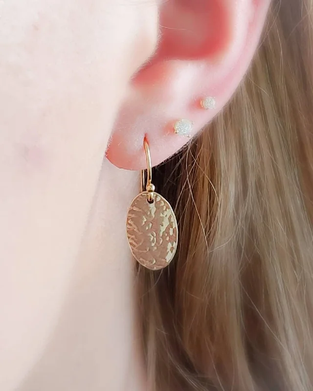 Boho women earrings-Gold Oval Disk Earrings