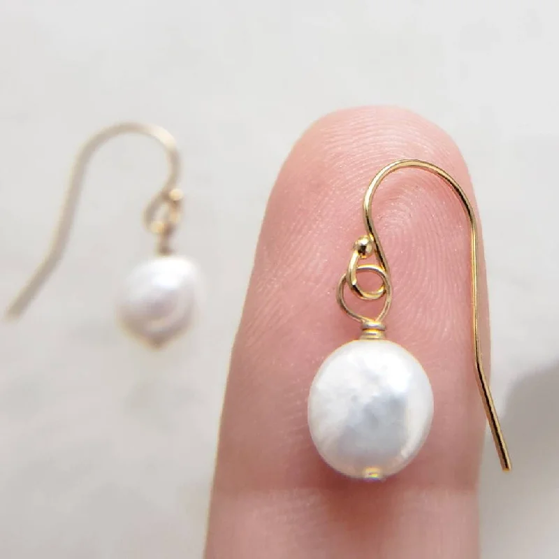 Elegant women earrings-Tiny Coin Pearl Earrings