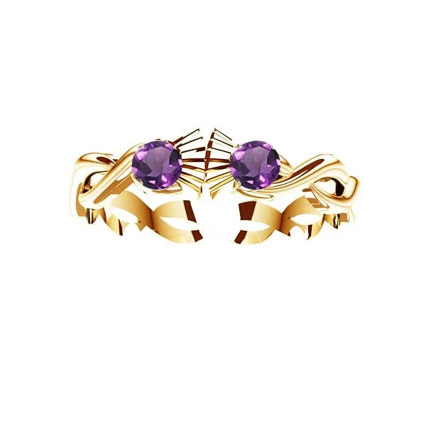 Cluster women rings-SCOTTISH THISTLE KISS OPEN CELTIC RING WITH AMETHYST