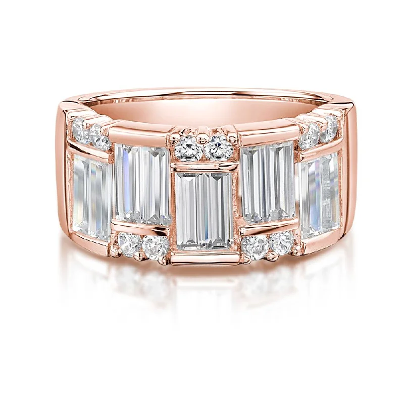 Double band women rings-Dress ring with 3.3 carats* of diamond simulants in 10 carat rose gold