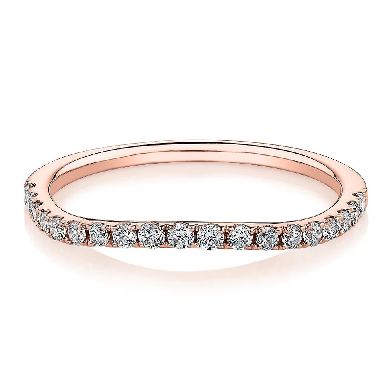 Pearl and diamond women rings-Curved wedding or eternity band in 10 carat rose gold