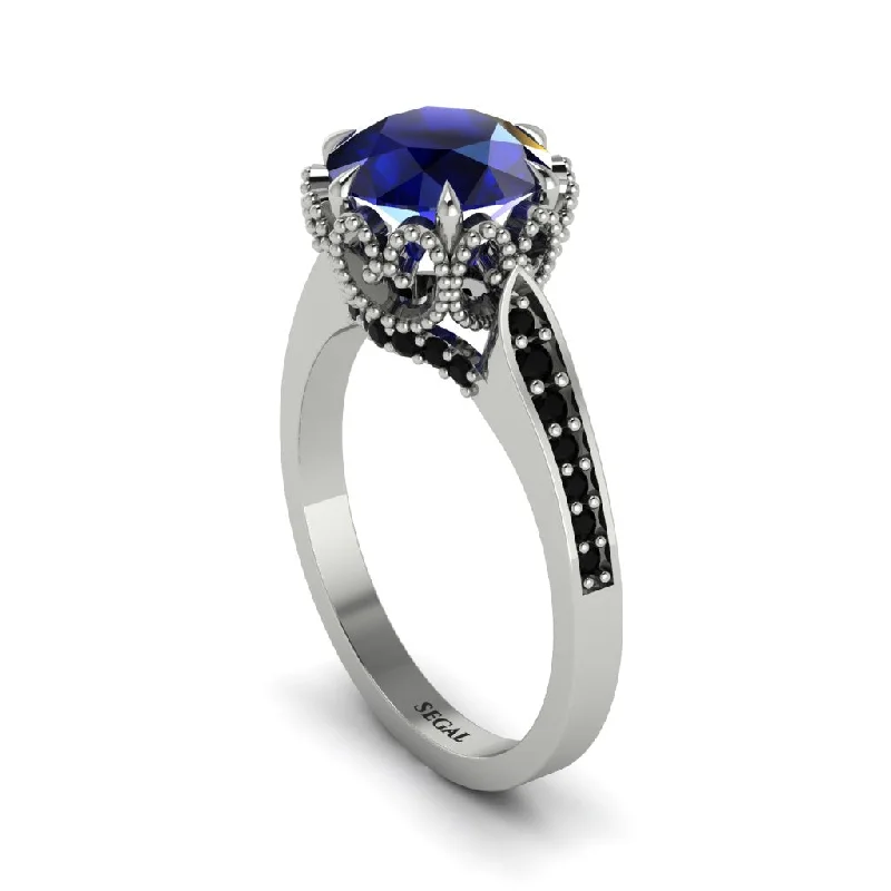 Engagement rings with oval diamonds for women-Sapphire Milgrain Engagement Ring - Yara No. 45