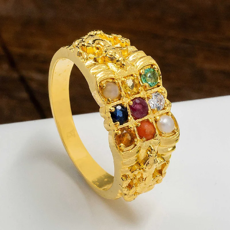 Vintage gold women rings-Navaratna Ring PRNNR3-054