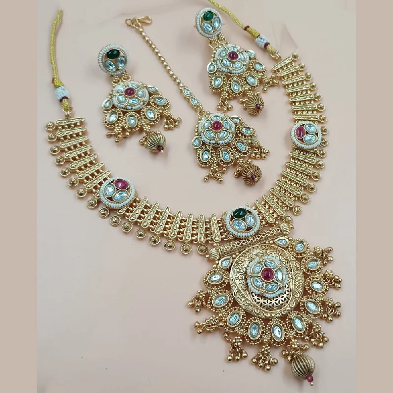 Alloy women necklaces-Padmawati Bangles Gold Plated Polki Kundan And Pearls Necklace Set