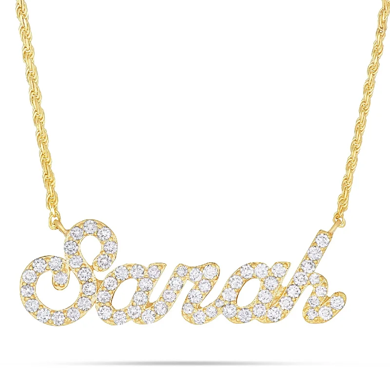 Diamond women necklaces-YOUR NAME - Custom Large Gold & Diamond Cursive Name Necklace