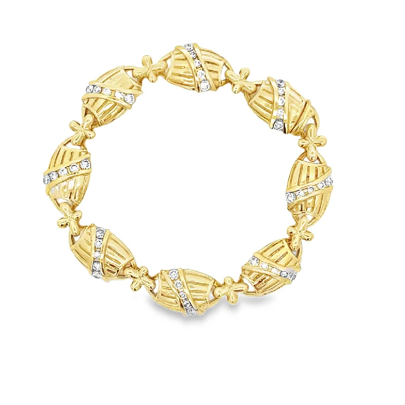 Vintage women bracelets-Heavy Textured Diamond Bracelet in 18k Yellow Gold