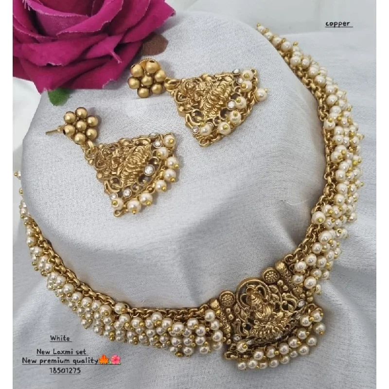 Gold women necklaces-Akruti Collection Copper Gold Plated Pearl Necklace Set