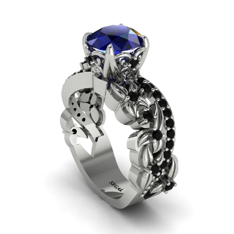 Engagement rings with halo diamond settings for women-Round Floral Cathedral Sapphire Engagement Ring - Lindsay No. 45