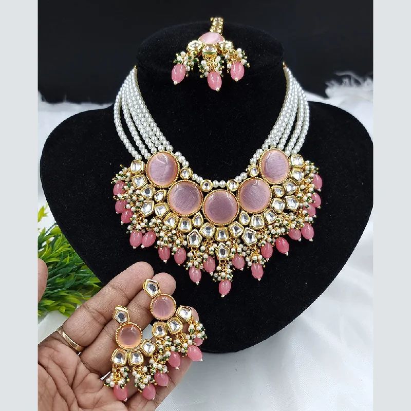 Custom pendant women necklaces-JCM Gold Plated Kundan Stone And Pearls Necklace Set