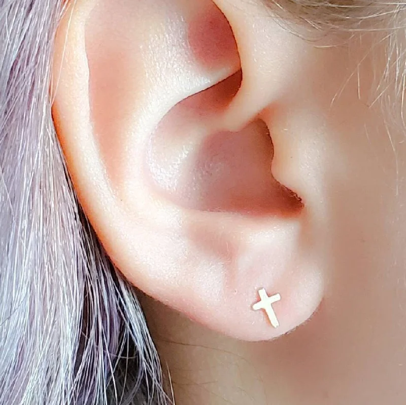 Custom women earrings-Tiny Cross Earrings