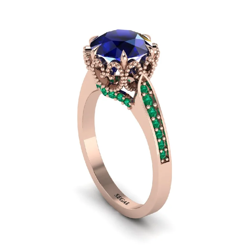 Engagement rings with emerald accents for women-Sapphire Milgrain Engagement Ring - Yara No. 29