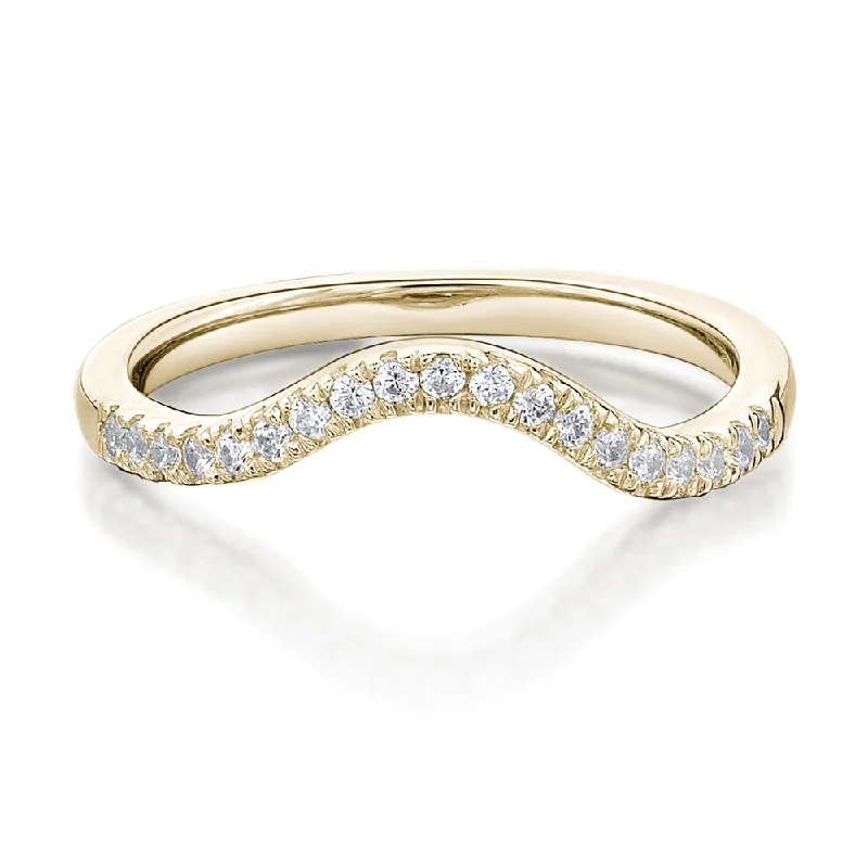 Artistic gold women rings-Curved wedding or eternity band in 14 carat yellow gold