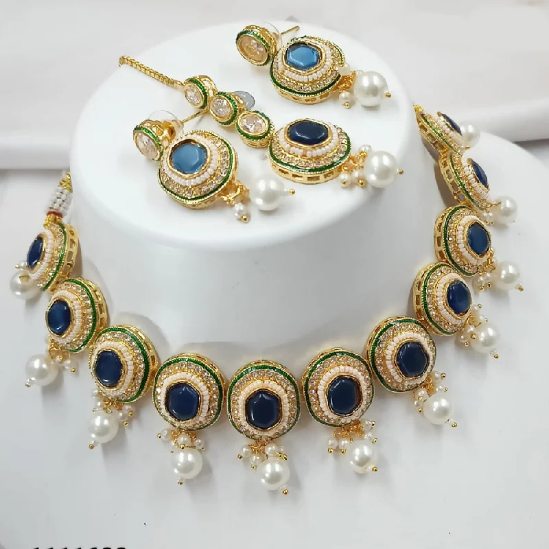 Couples necklaces-Padmawati Bangles Gold Plated Pota Stone And Pearls Meenakari Choker Necklace Set