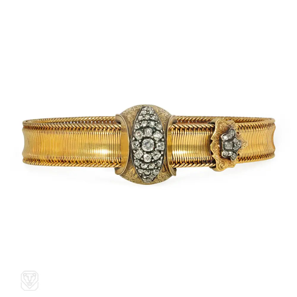 Luxury gold women bracelets-Antique adjustable gold and diamond strap bracelet