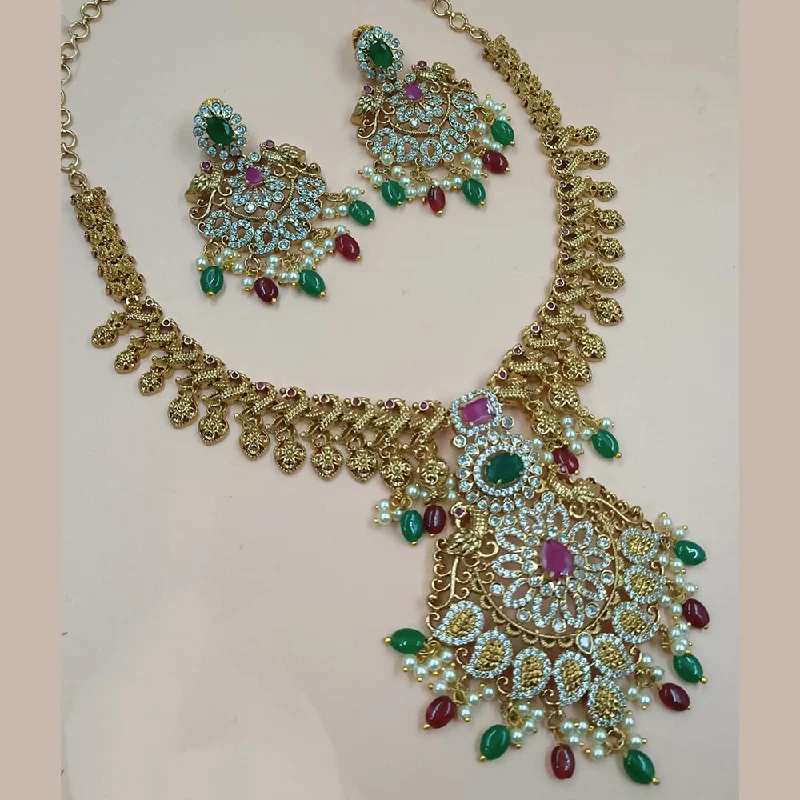 Pearl pendant women necklaces-Padmawati Bangles Gold Plated AD Stone And Beads Necklace Set