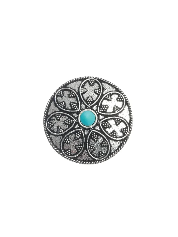 Elegant silver women rings-Oxidised Silver-Plated Blue Stone-Studded Finger Ring