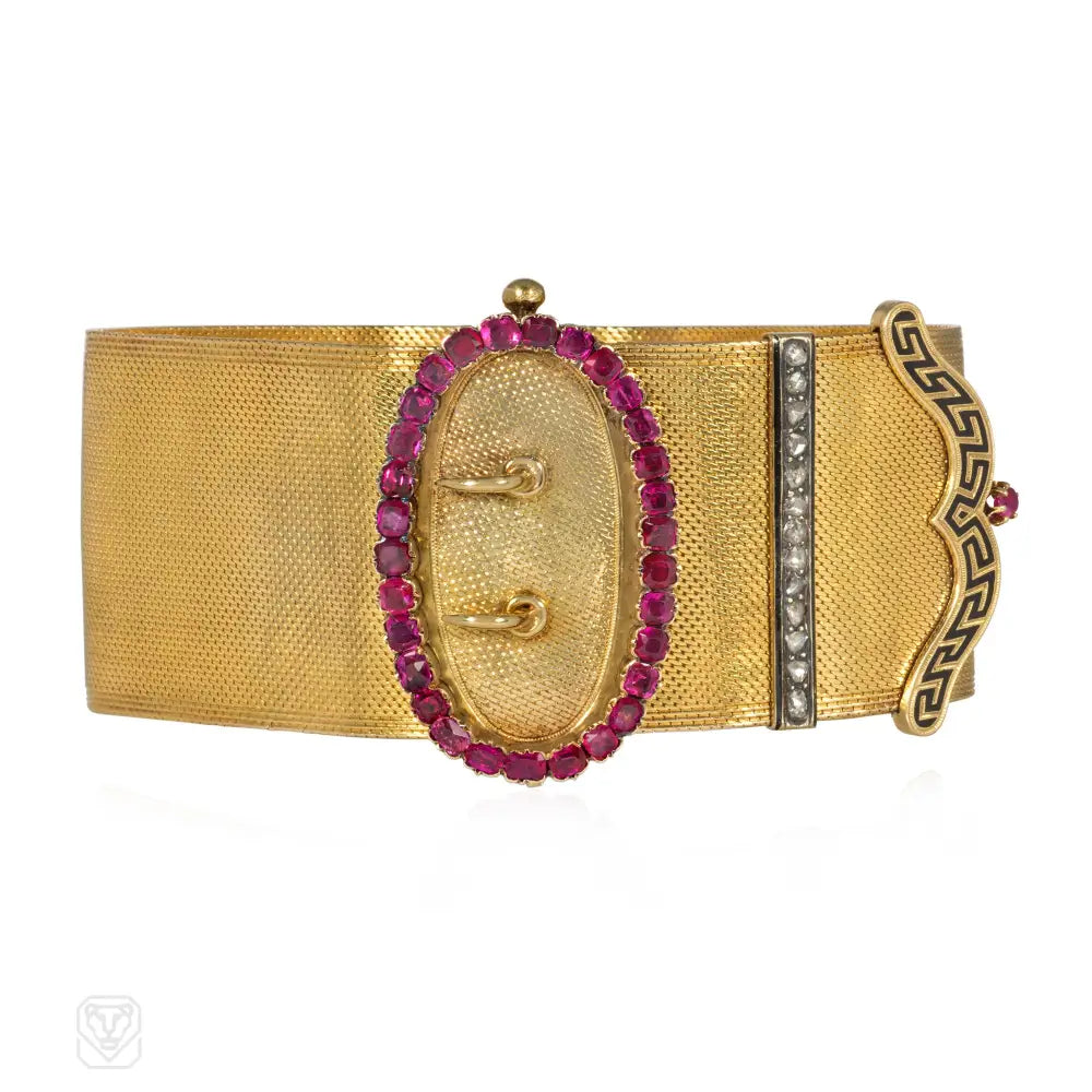 Pearl women bracelets-French ruby and diamond antique buckle bracelet