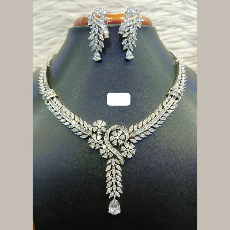 Fashion pendant women necklaces-Jain Jewellers Silver Plated AD Necklace Set