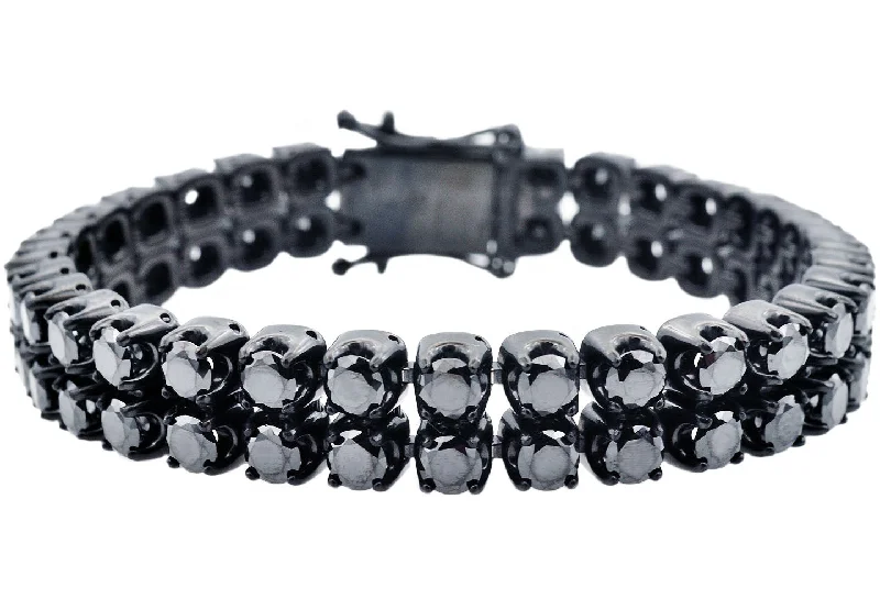 Elegant charm women bracelets-Mens Black Stainless Steel Bracelet With Black Cubic Zirconia