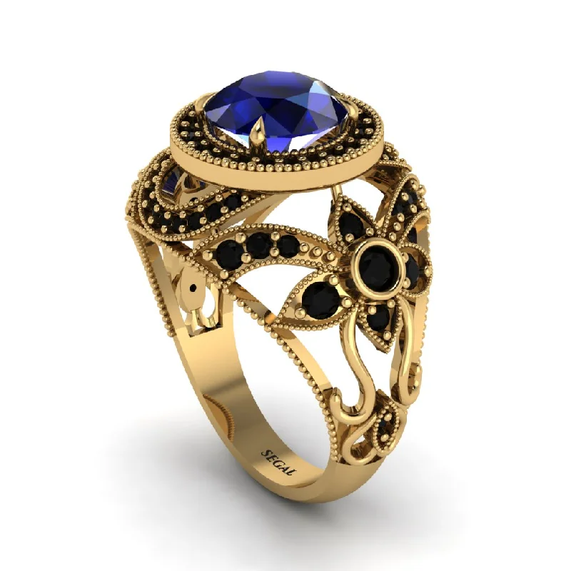 Engagement rings with eternity bands for women-Edwardian Gold Engagement Ring Royal Antique With Sapphire - Abbie No. 43