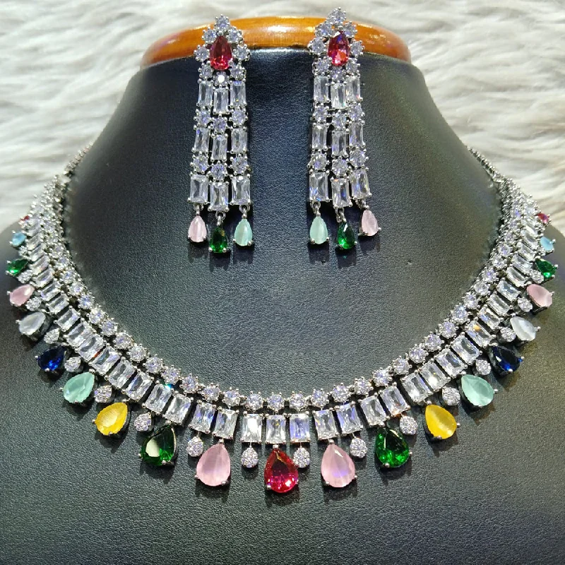 Modern style women necklaces-Jain Jewellers Silver Plated AD Necklace Set