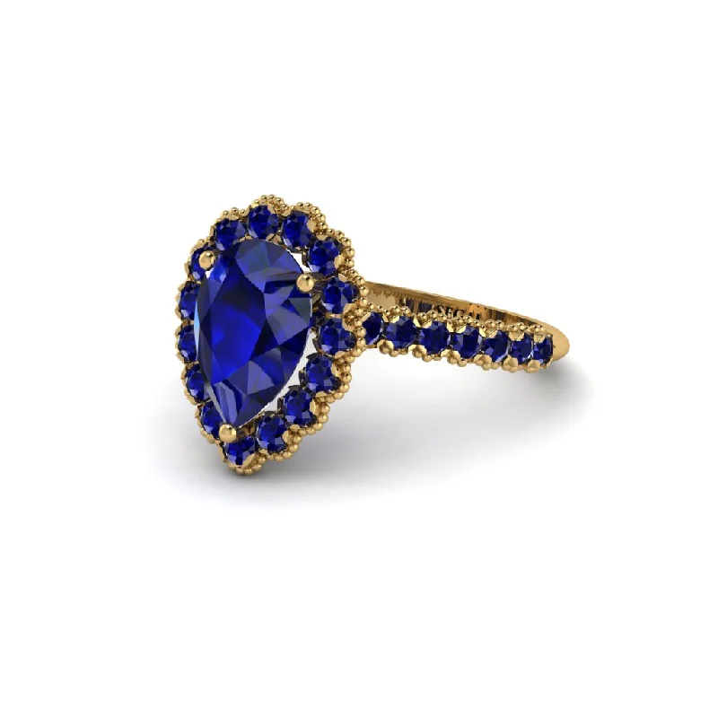 Engagement rings with sapphires for women-Halo Pear Sapphire Pave Engagement Ring - Ingrid No. 73