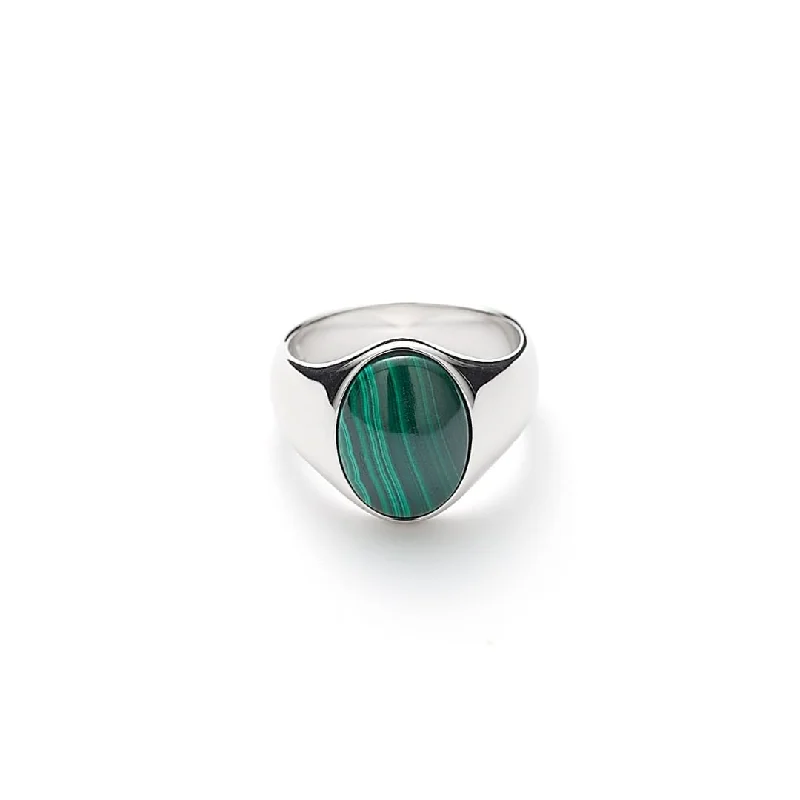 Trendy women rings-Oval Signet Ring Malachite