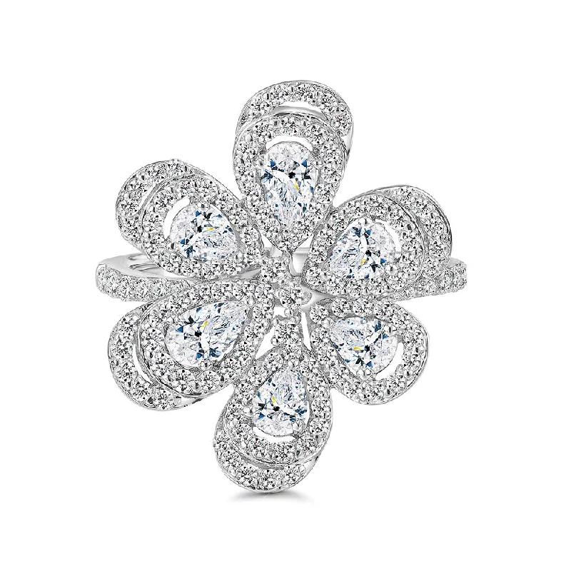 Unique women rings-Dress ring with 2.11 carats* of diamond simulants in 10 carat white gold