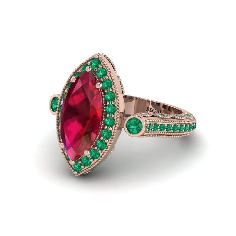 Engagement rings with modern bands for women-Milgrain Halo Marquise Ruby Engagement Ring - Noreen No. 26