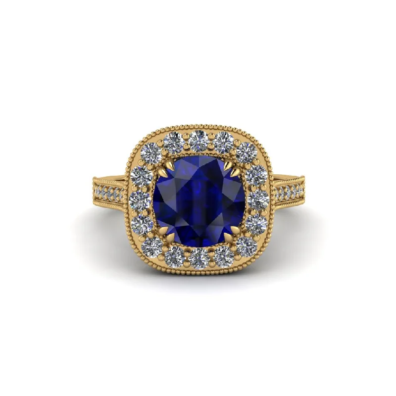 One-of-a-kind engagement rings for women-Milgrain Halo Round Sapphire Engagement Ring - Odette No. 13