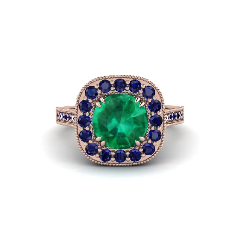 Classic engagement rings for women-Milgrain Halo Round Emerald Engagement Ring - Odette No. 65