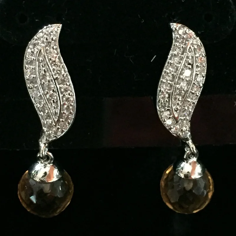 Vintage women earrings-CZ Earrings with Crystal Drop 1"