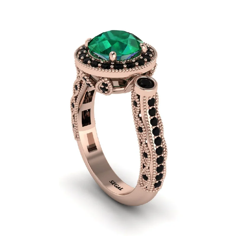 Engagement rings with rubies for women-Milgrain Halo Pave Emerald Engagement Ring - Mabel No. 35