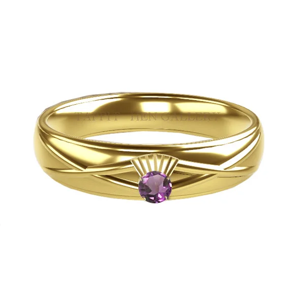 Adjustable silver women rings-SCOTTISH THISTLE AMETHYST SALTIRE WEDDING RING