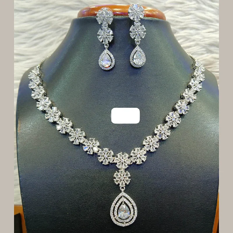 Charming women necklaces-Jain Jewellers Silver Plated AD Necklace Set