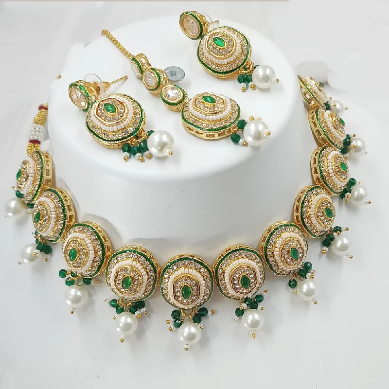 Flower pendant women necklaces-Padmawati Bangles Gold Plated Kundan Stone And Pearls Meenakari Choker Necklace Set