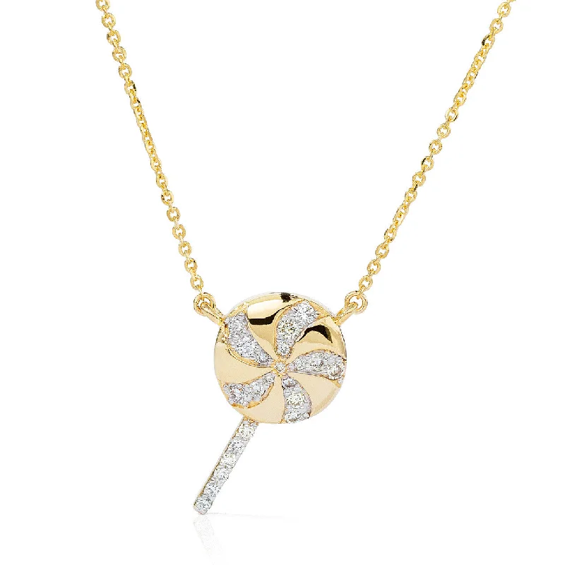 Wedding necklace women-14kt Gold 0.32ct Diamond Lollipop Necklace