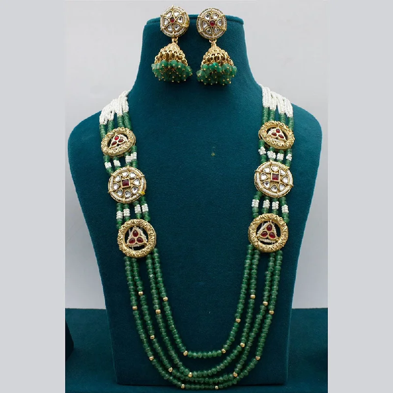 Diamond women necklaces-JCM Gold Plated Pota Stone And Beads Long Necklace Set