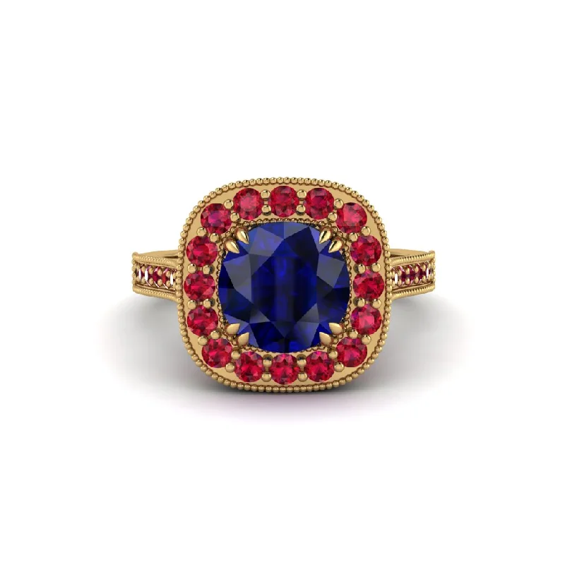 Engagement rings with a twist for women-Milgrain Halo Round Sapphire Engagement Ring - Odette No. 58