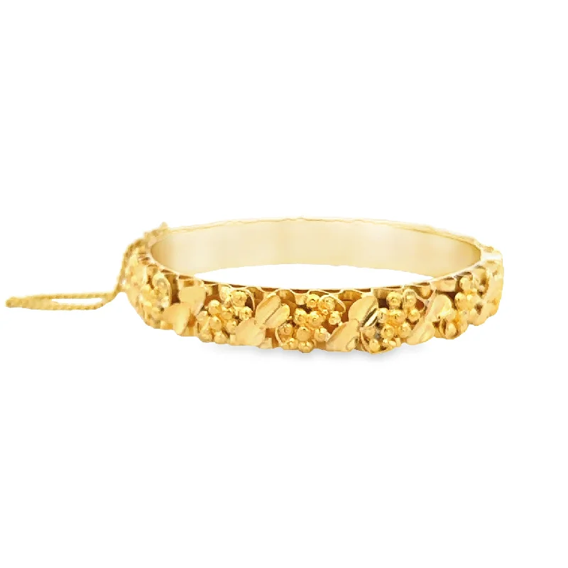 Fashionable cuff women bracelets-Heavy Textured Floral Leaves Bangle Bracelet in 23k Gold