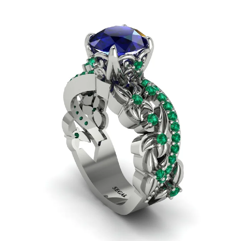 Engagement rings with a twist on tradition for women-Round Floral Cathedral Sapphire Engagement Ring - Lindsay No. 30