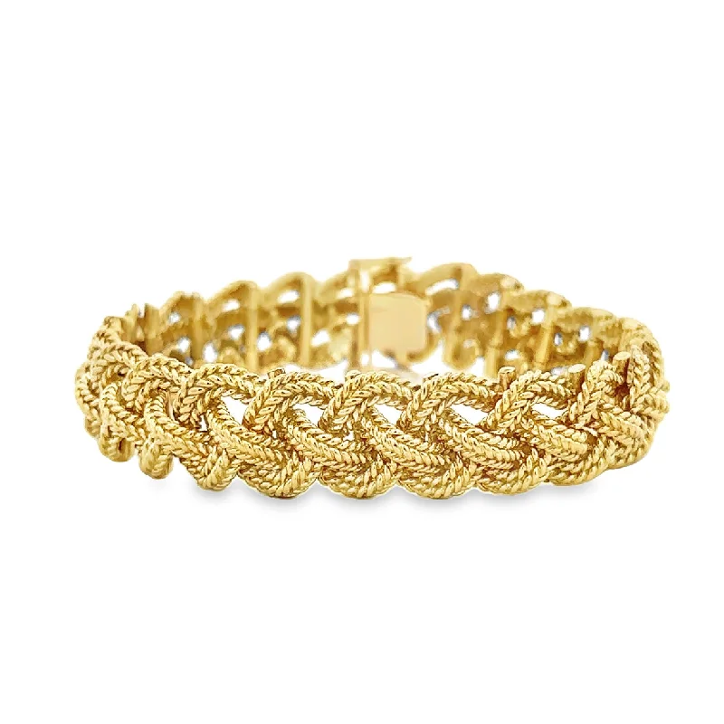 Layered women bracelets-Woven Textured Bracelet in 18k Yellow Gold