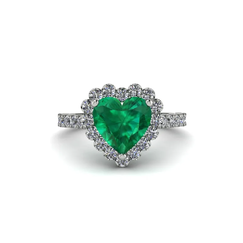 Engagement rings with round diamonds for women-Halo Heart Emerald Pave Engagement Ring - Gail No. 6